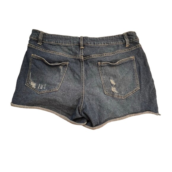 Wax Jean Shorts Distressed Dark Wash Cuffed Hem Size Large - Picture 3 of 4